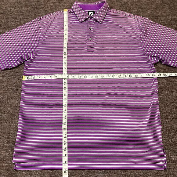 Footjoy Golf Polo Shirt Mens XL Purple White Striped Short Sleeve Lightweight - Picture 7 of 7